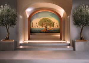 Clean, minimalistic and luxury entrance at the Lauretta Restaurant